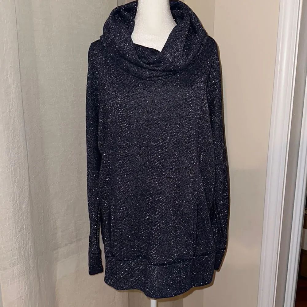 aerie XL Blue Silver Oversized Cozy Terry Cloth Inner Cowl Neck Sweatshirt